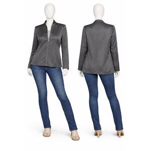 Banana Republic 100% Silk Coat Women’s Size 8 Gray Long Sleeve Zip Front Jacket